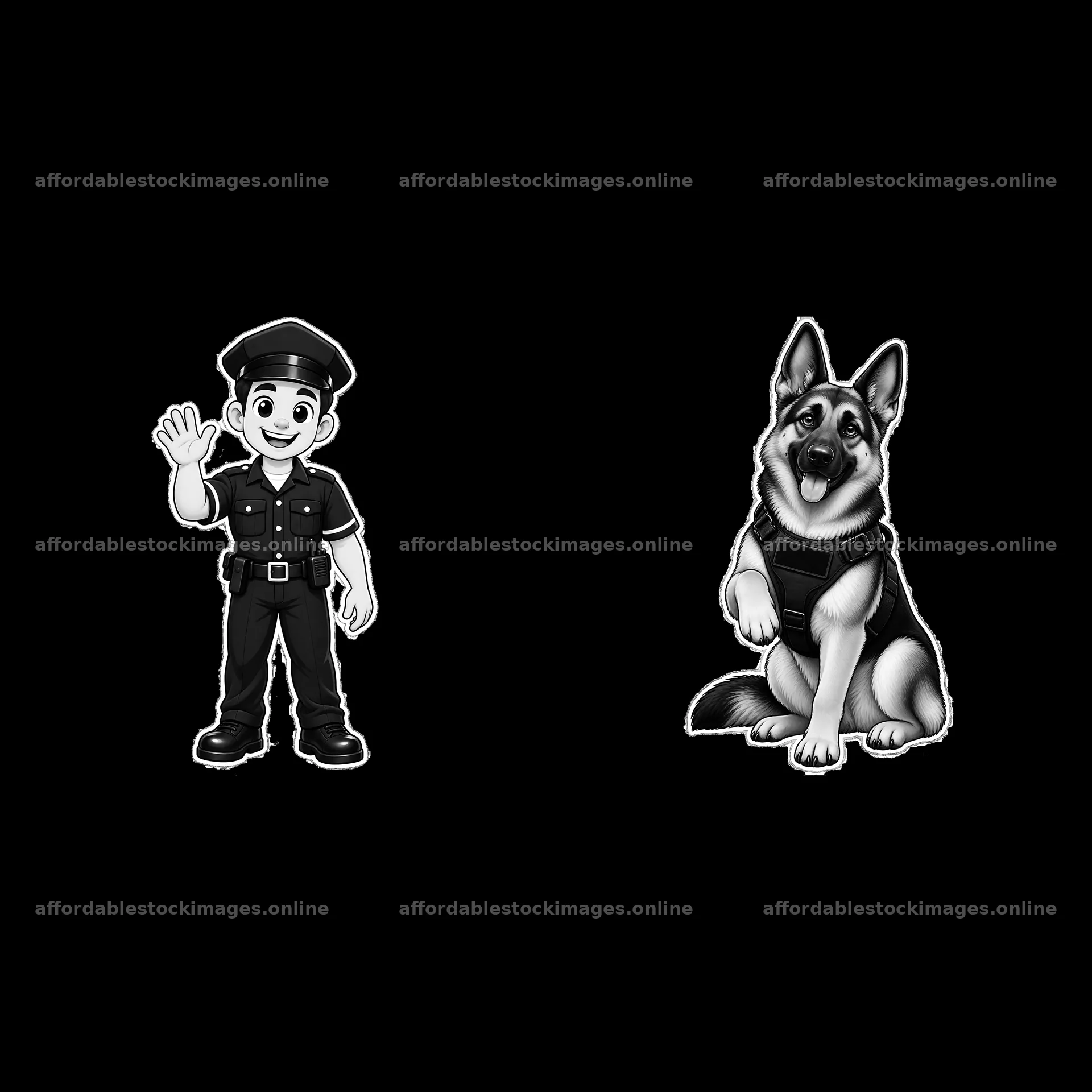 Police officer cartoon character with a dog – stock images 7746x7746