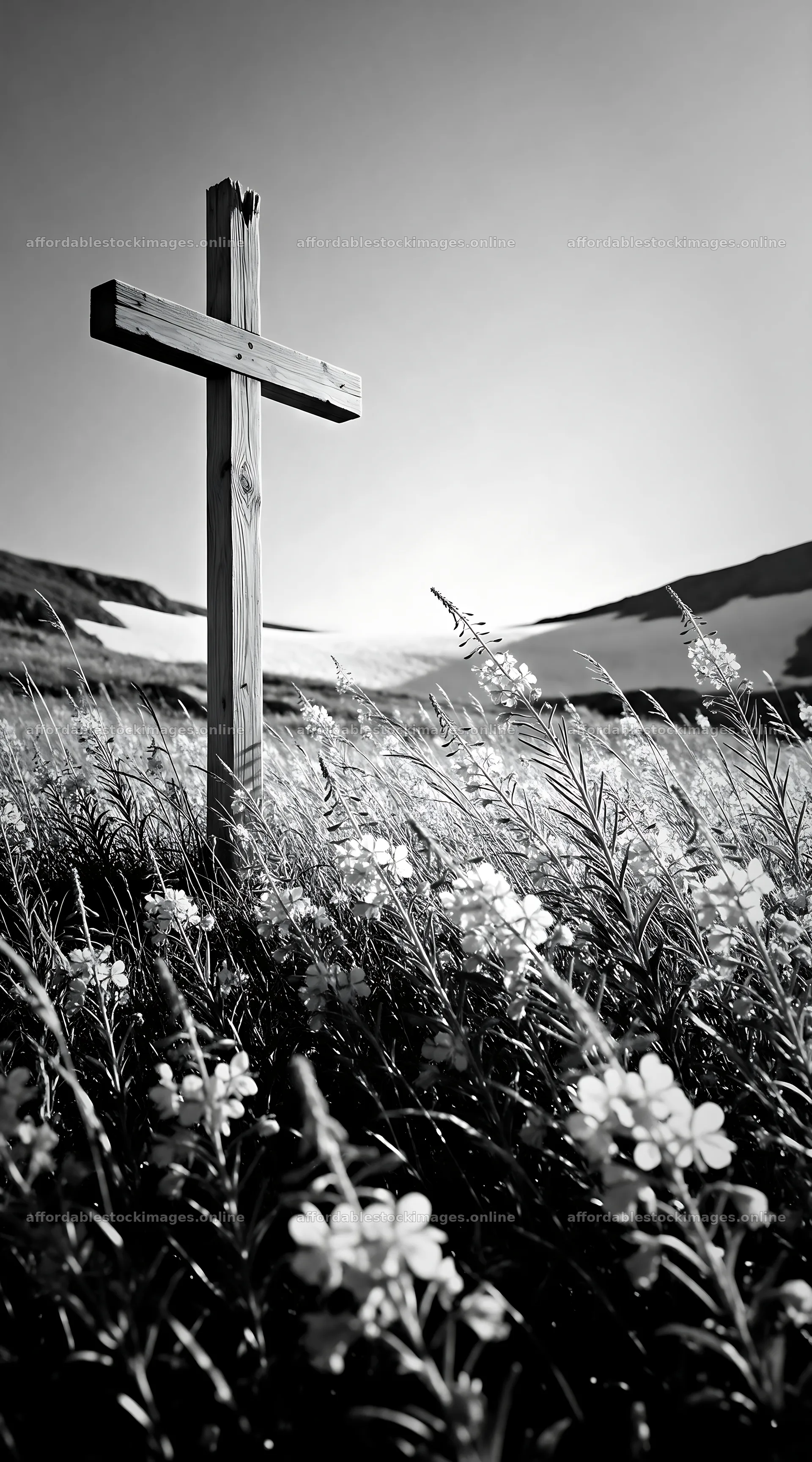 Christian cross in mountain meadow with winter landscape – stock images 5916x10648
