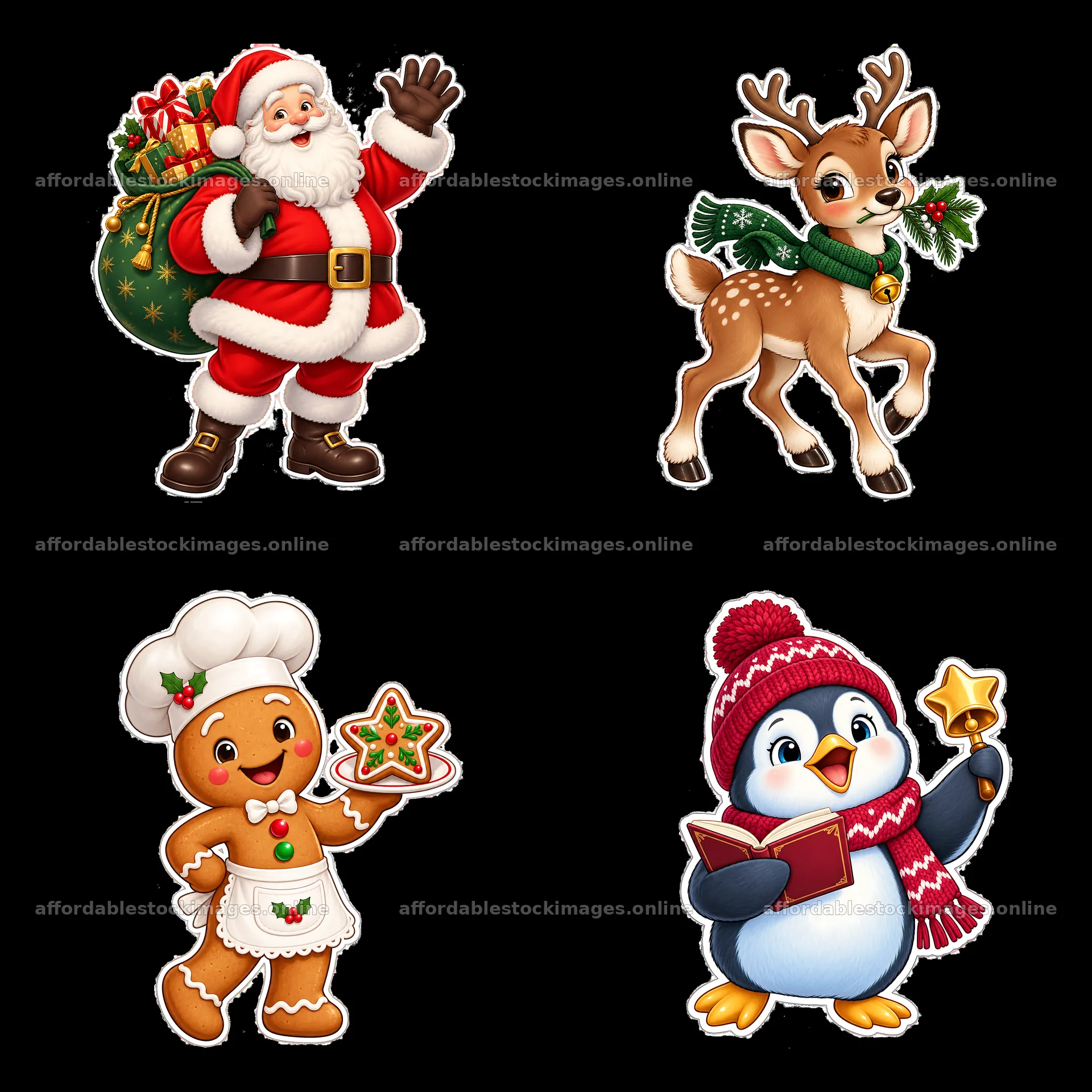 Four cartoon figure stickers in a square arrangement – stock images 7746x7746