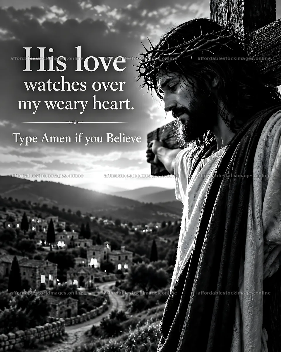 Hope above the village with a figure on a cross – stock images 7100x8872