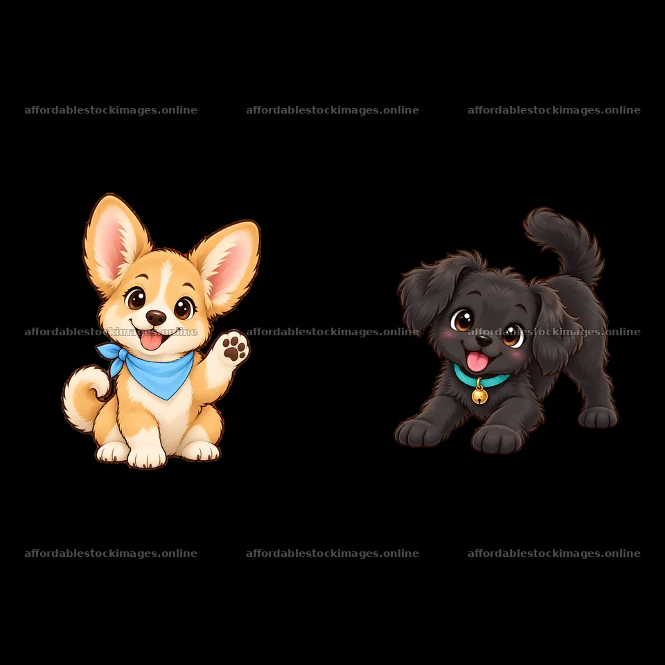 Cute dog sticker pair with a corgi and a black puppy – stock images 7746x7746