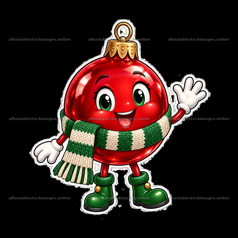 Red Christmas ornament character wearing a scarf and boots – stock images 7746x7746