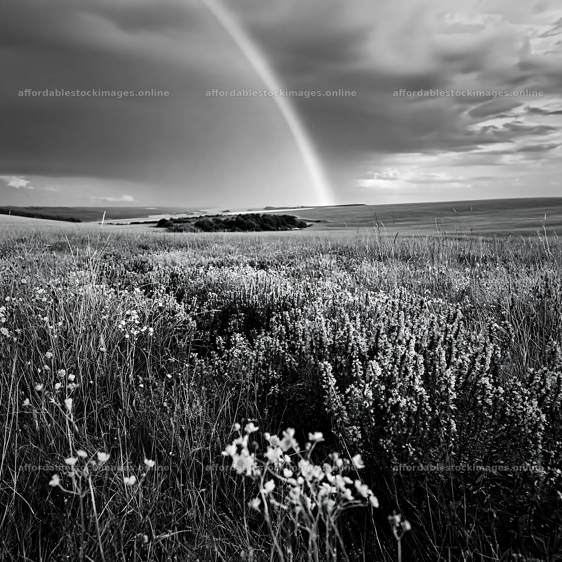 Colorful lavender meadow under a rainbow – stock images 7938x7938