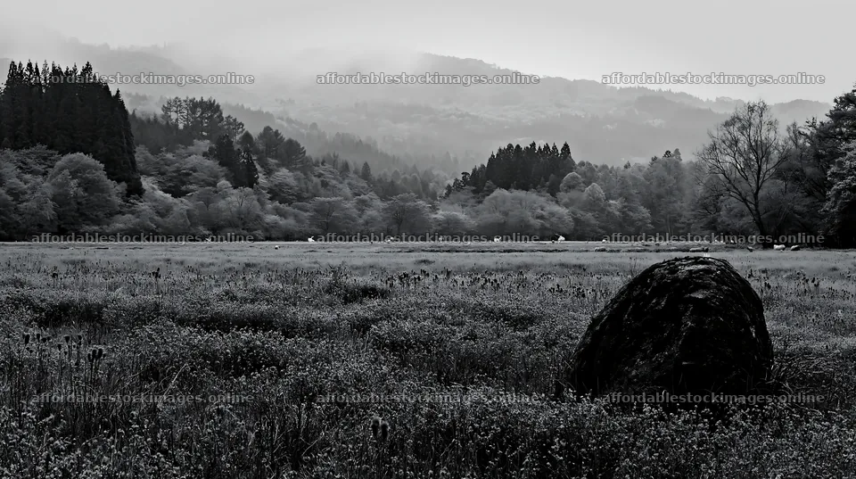 Miyagi spring recovery meadow with mossy stone – stock images 10608x5938