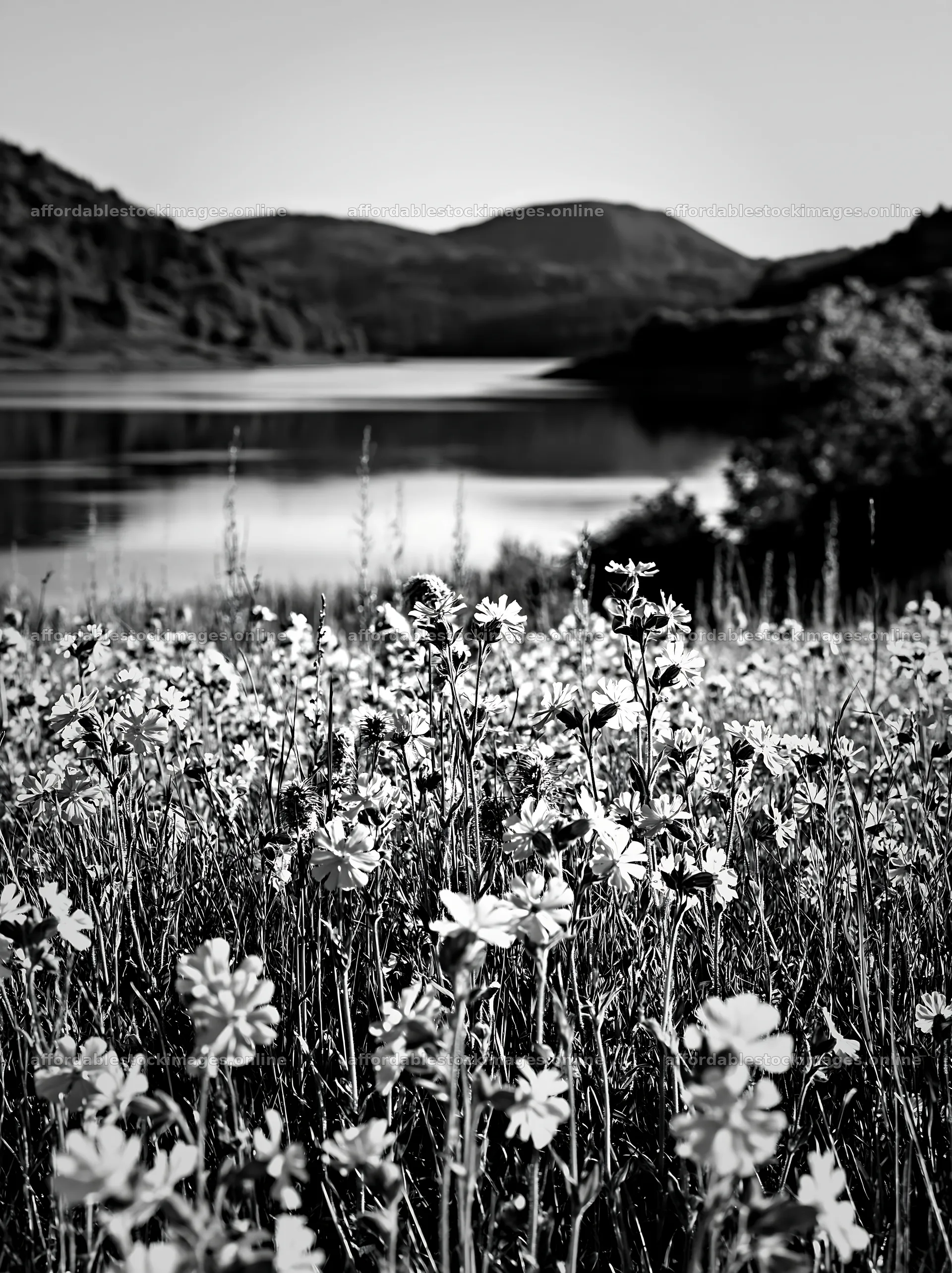 Lakeside meadow with flowers in Germany near water – stock images 6866x9174