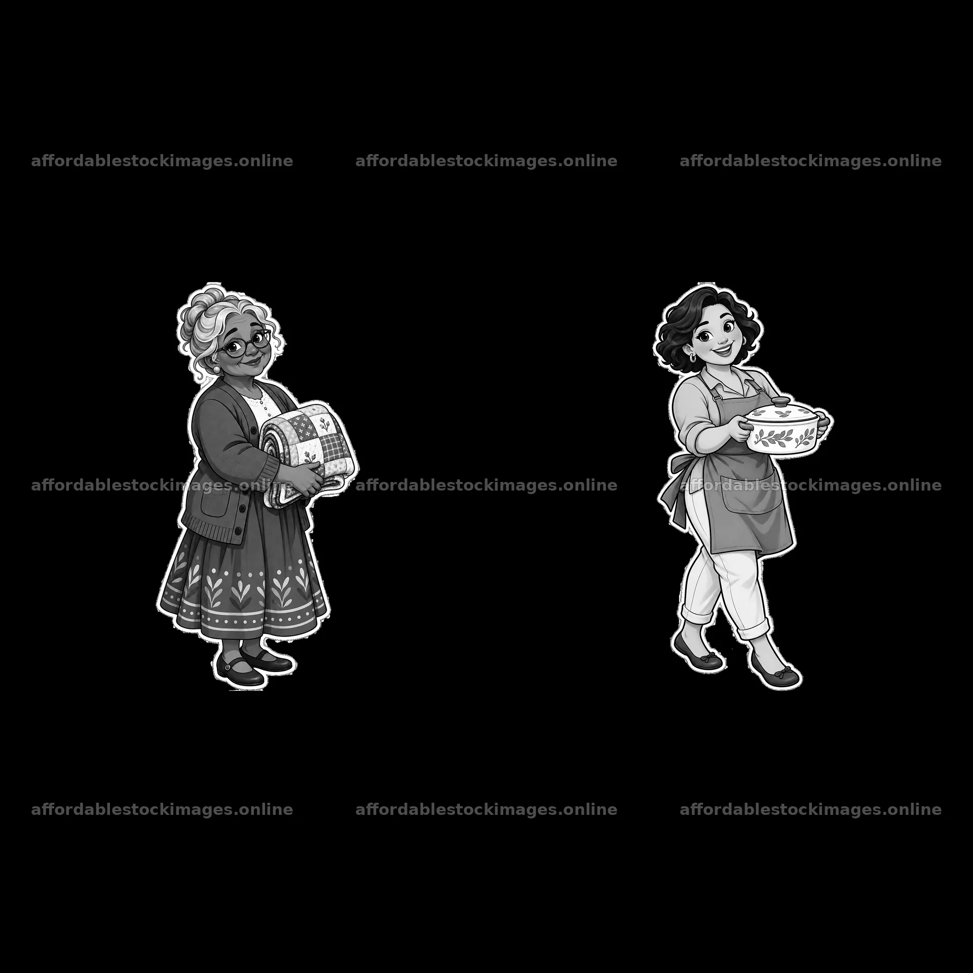 Two women carrying traditional food items for a family gathering – stock images 7746x7746