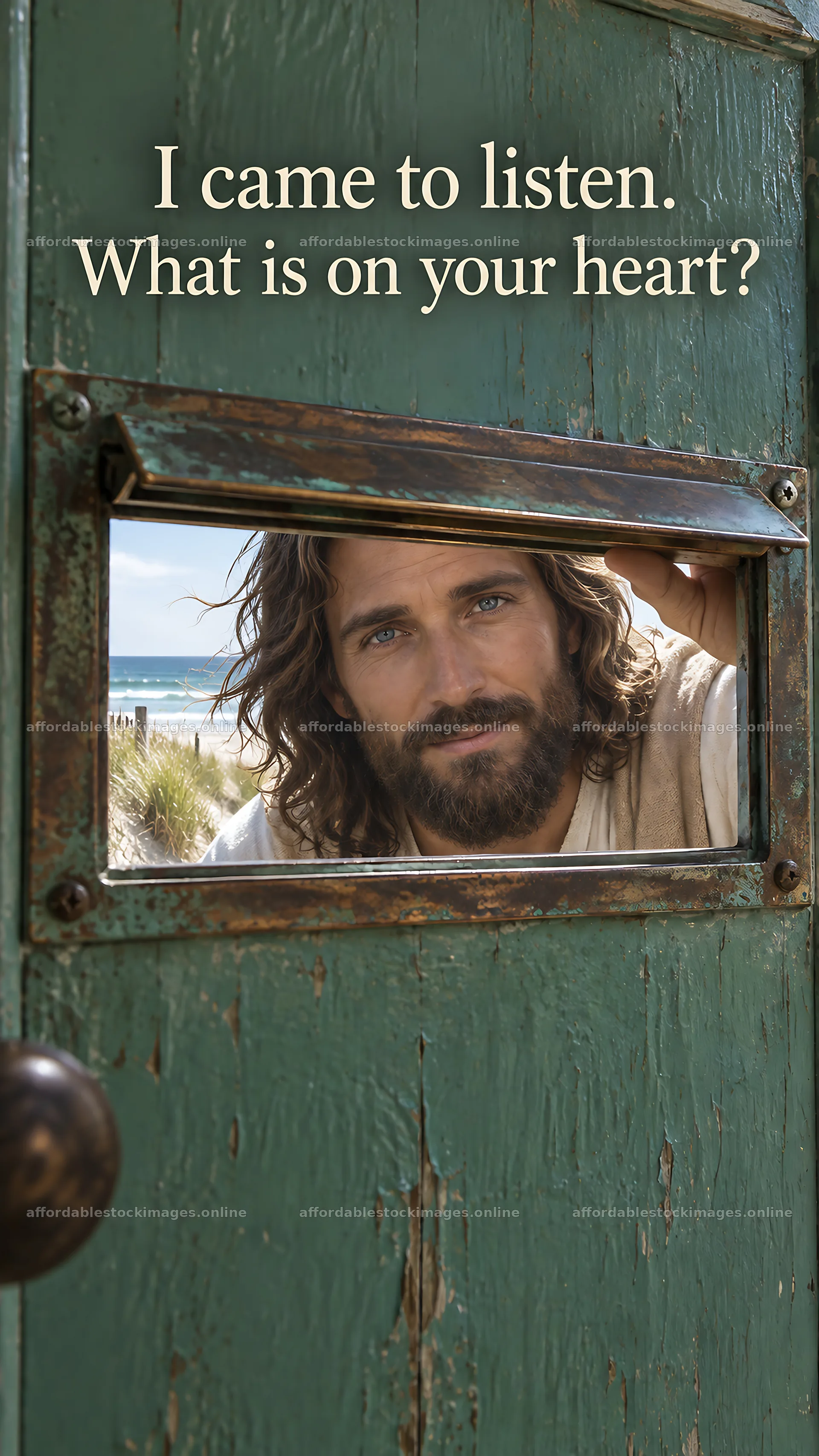 Jesus Christ listening and inviting to share feelings – stock images 5811x10326
