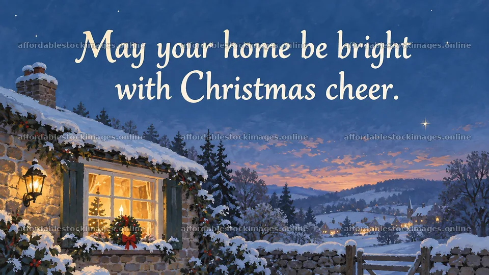 Christmas Cheer at a Snowy Cottage – stock images 10324x5812