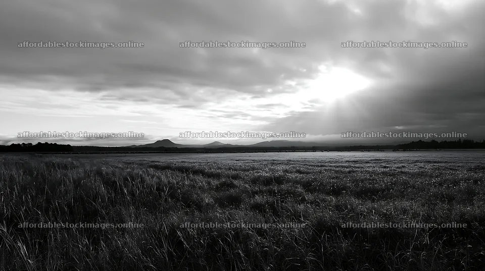 Expansive Hokkaido restoration meadow with dewdrops – stock images 10608x5938
