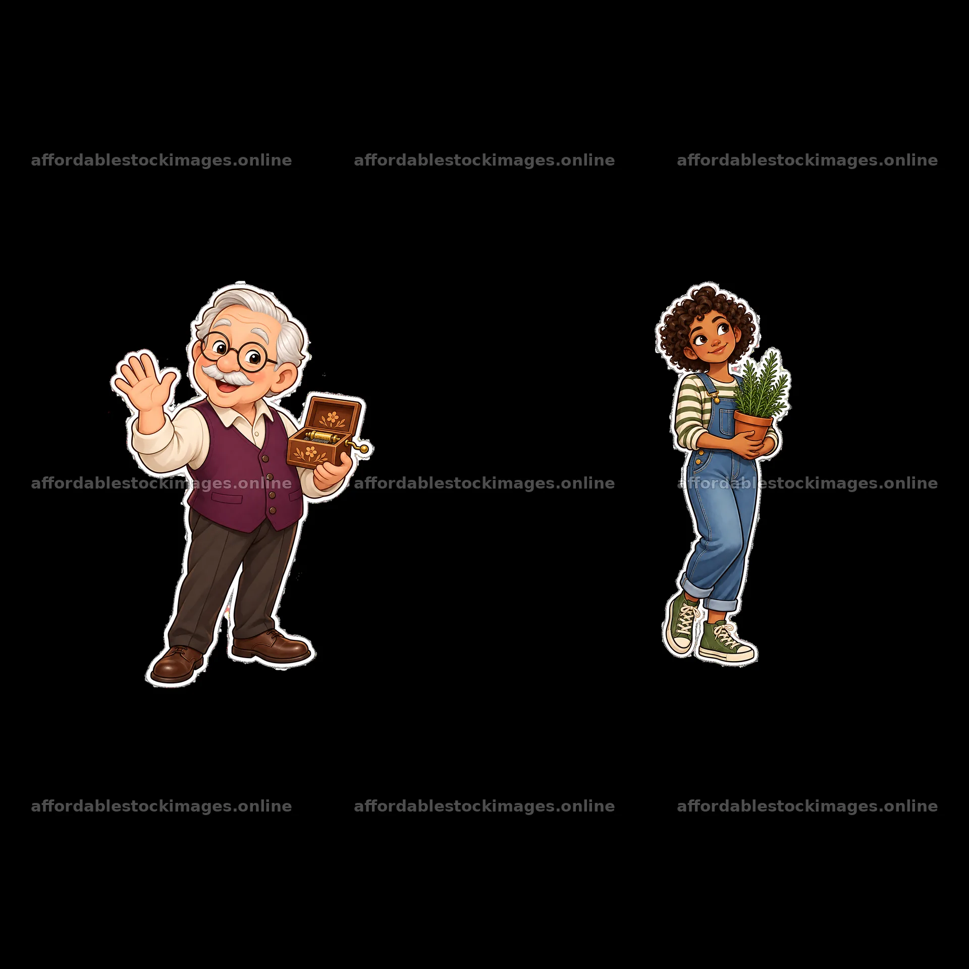 Grandfather and granddaughter sharing a moment in the garden – stock images 7746x7746