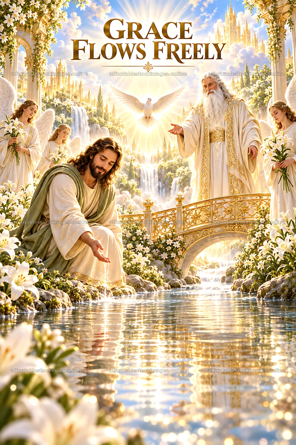 Grace flows freely in a serene heavenly scene – stock images 6480x9722