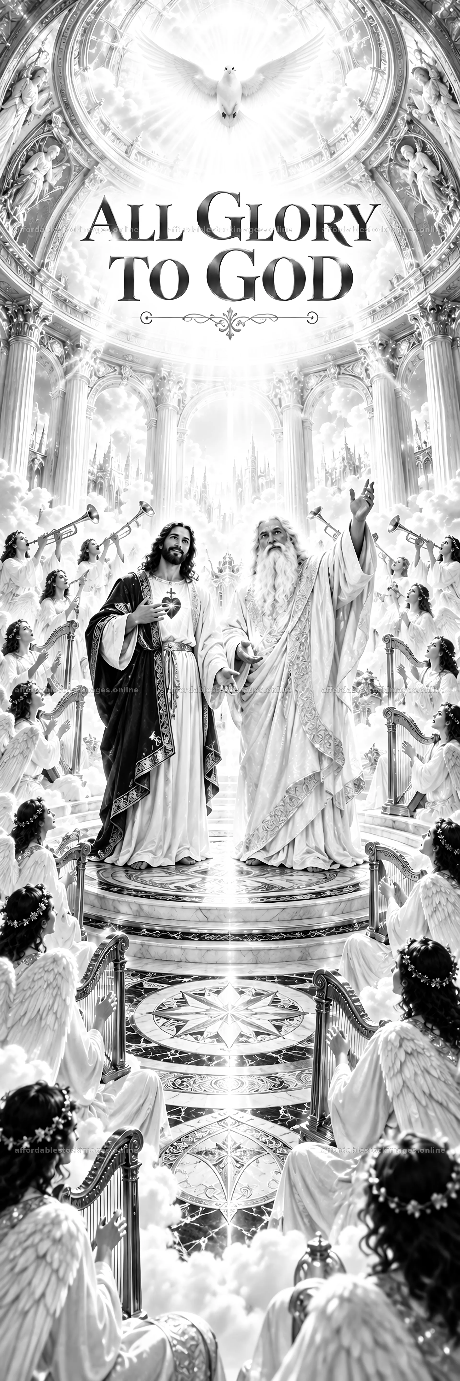 Jesus Christ with God the Father in heavenly glory – stock images 4472x13417