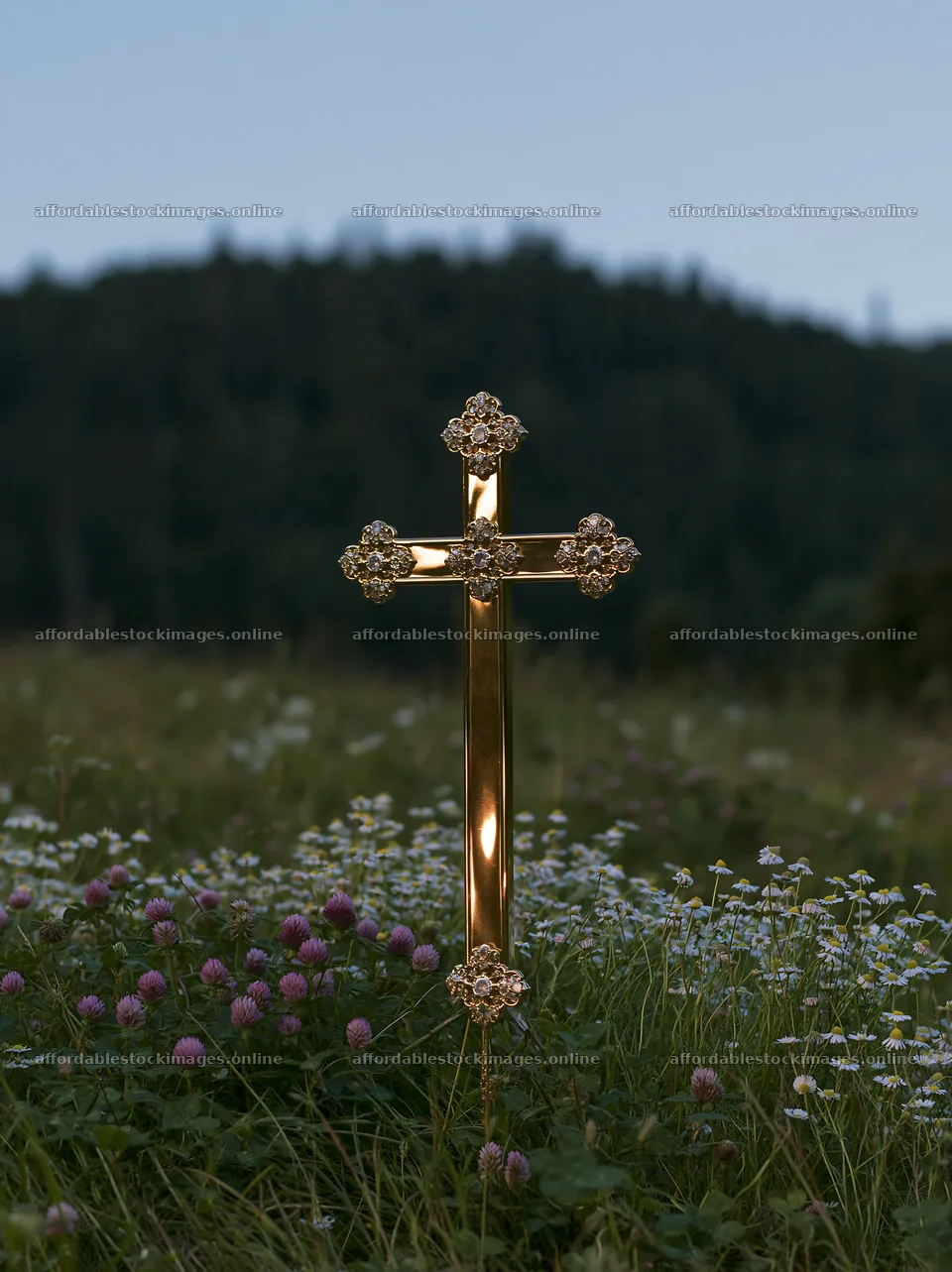 Christian cross in a meadow during blue hour – stock images 6866x9174