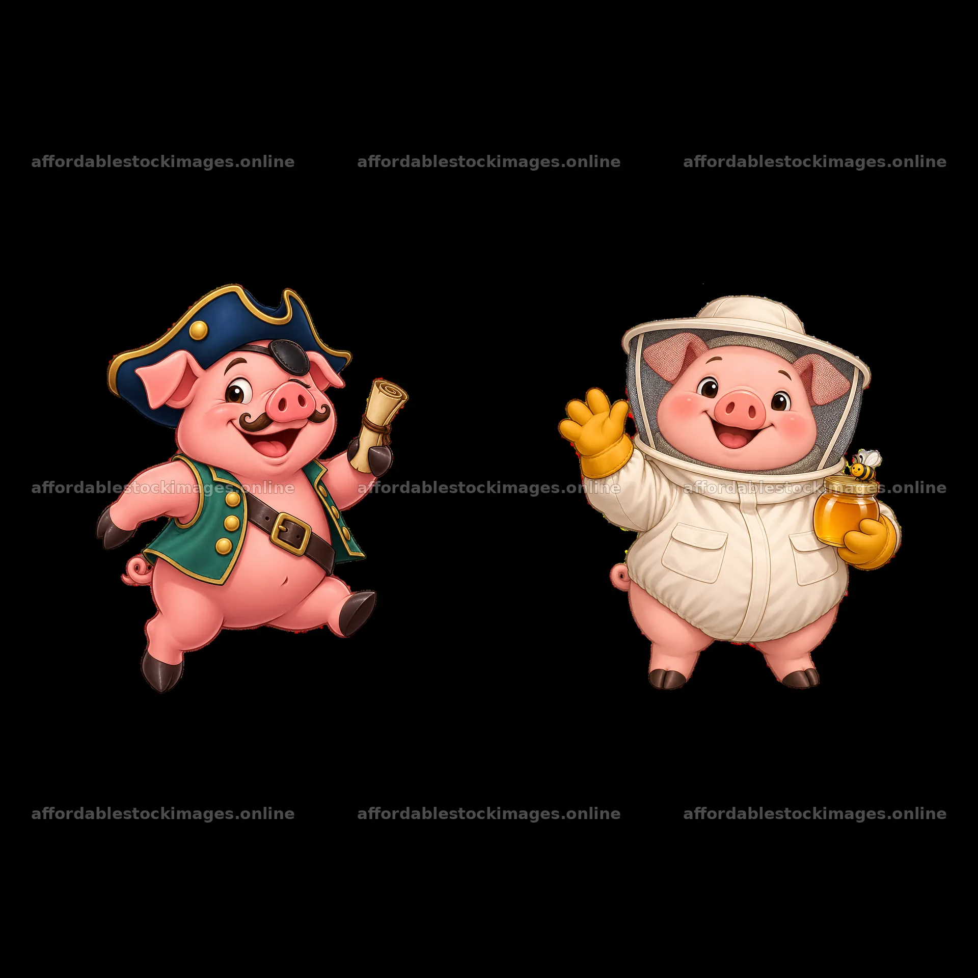 Cartoon pigs in costumes for fun and playful illustrations – stock images 7746x7746