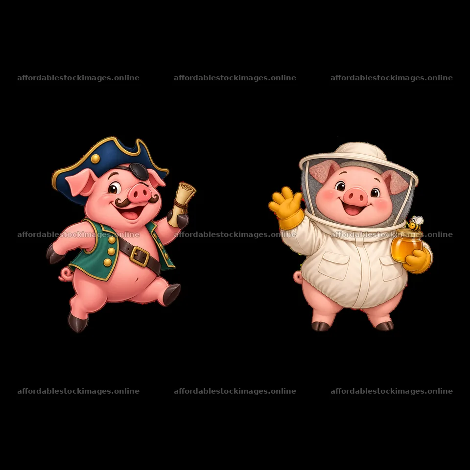 Cartoon pigs in costumes for fun and playful illustrations – stock images 7746x7746