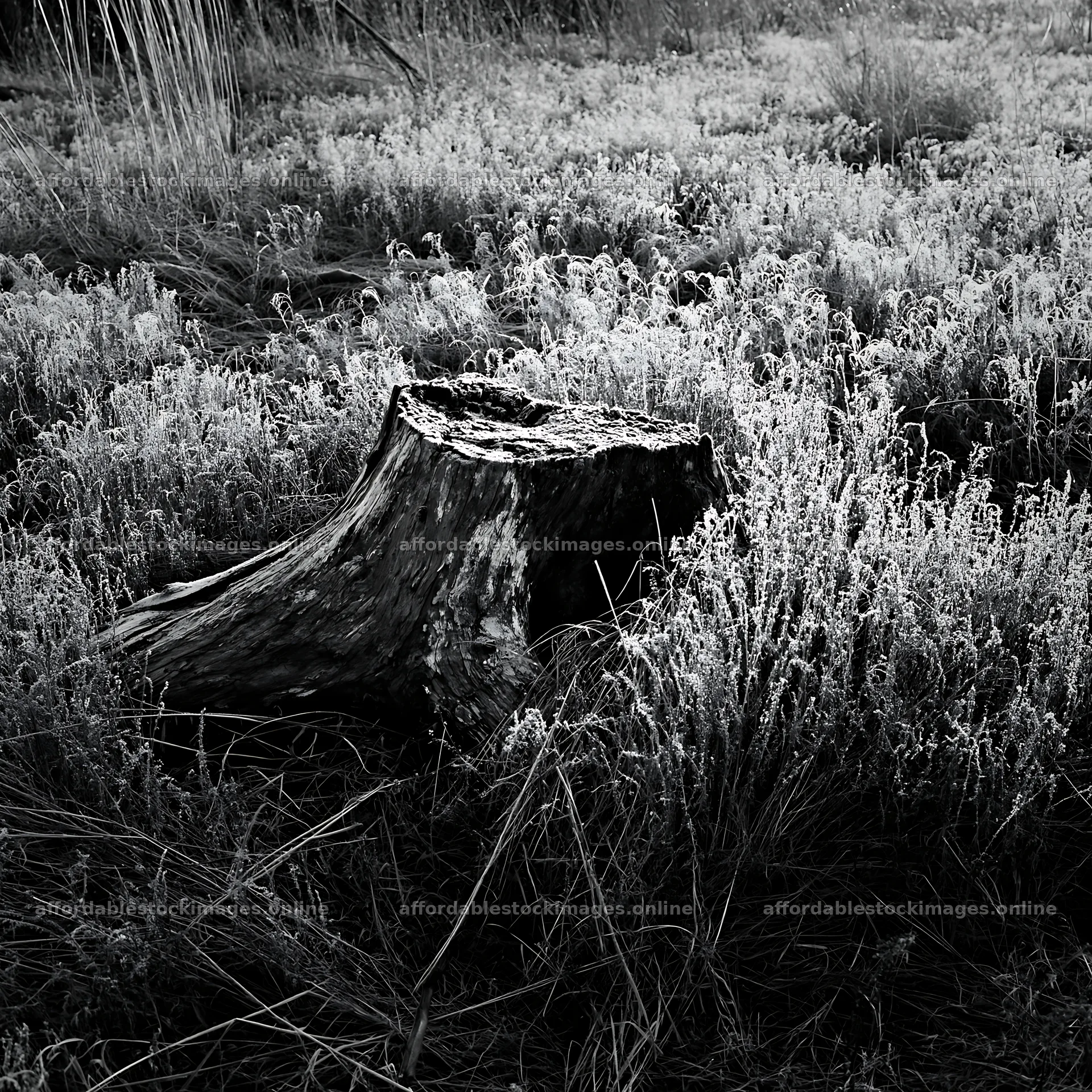 Fukushima native meadow with weathered stump – stock images 7938x7938