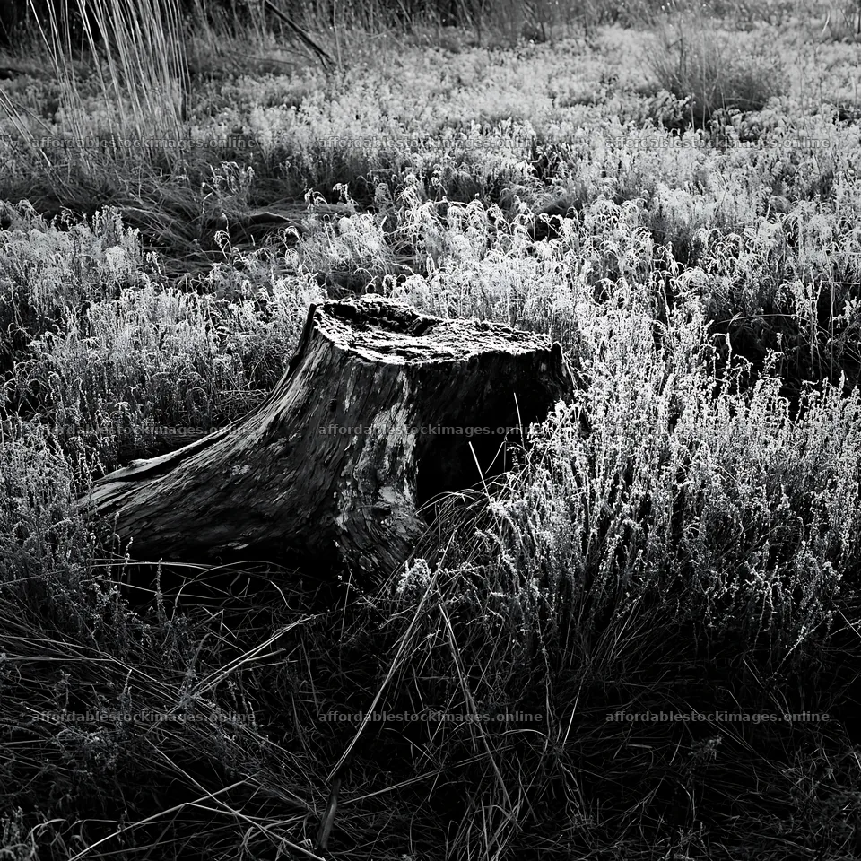 Fukushima native meadow with weathered stump – stock images 7938x7938