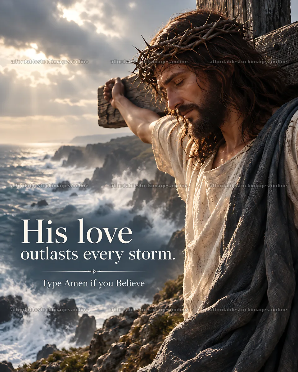 Hope beside the sea with figure in religious scene – stock images 7100x8872
