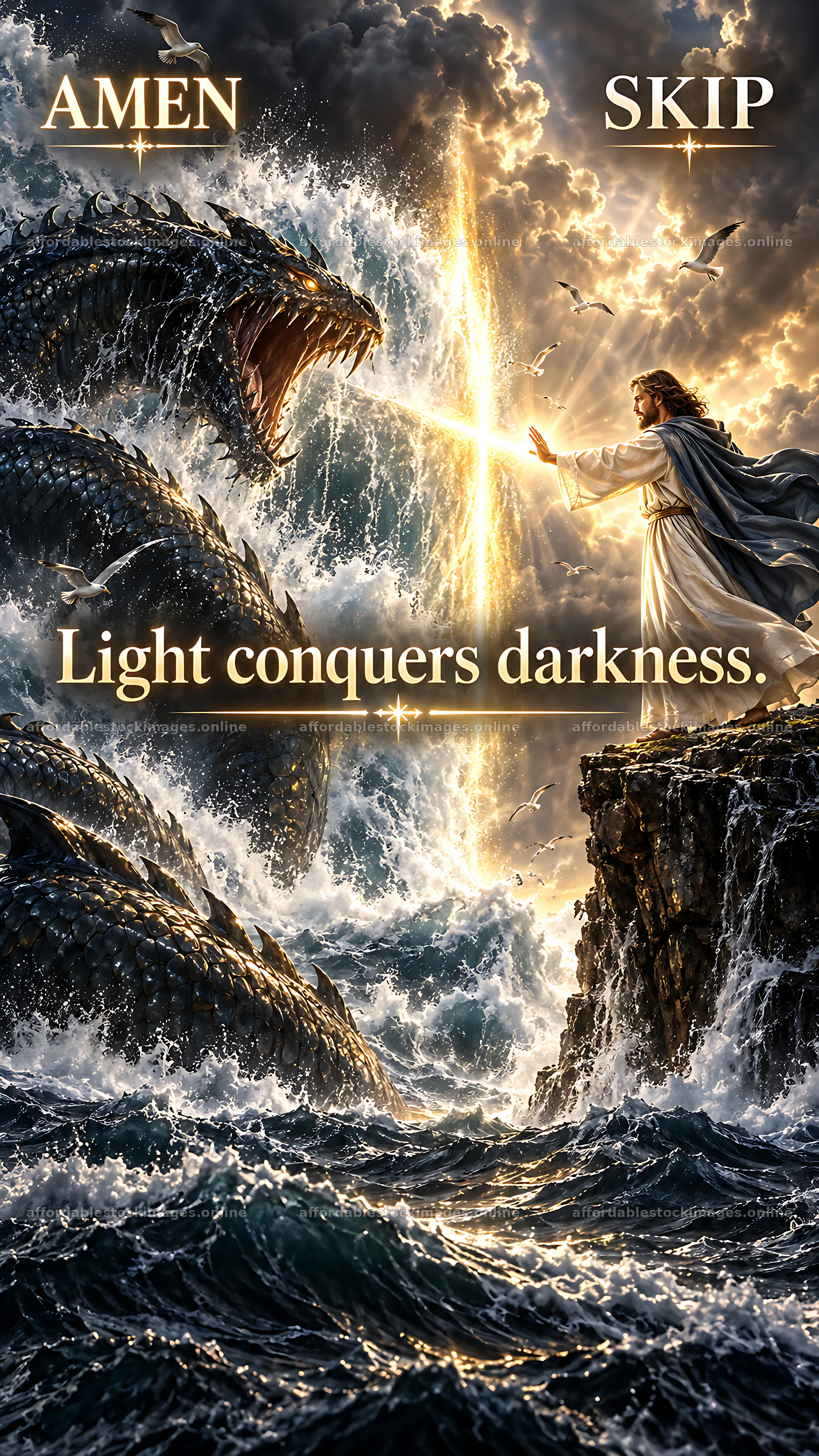 Jesus Christ brings light to darkness – stock images 5954x10580