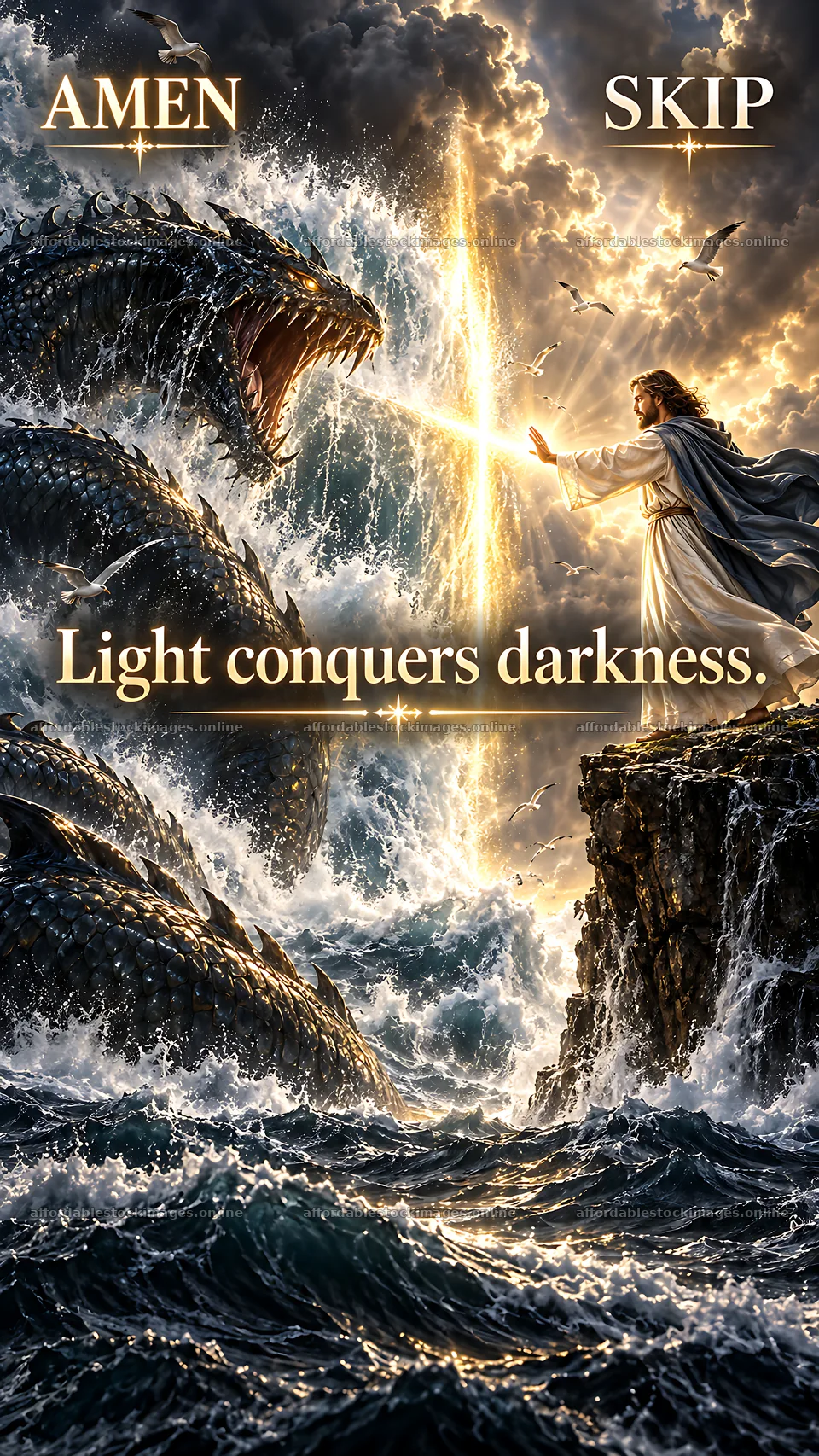 Jesus Christ brings light to darkness – stock images 5954x10580