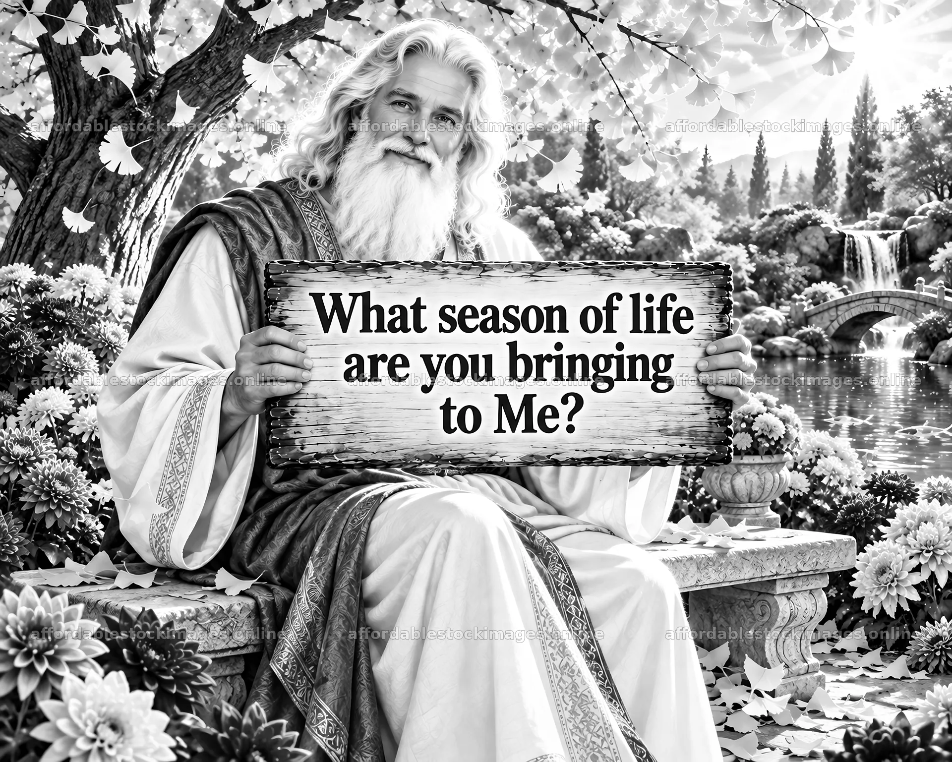 Jesus Christ holding a sign asking about your season of life – stock images 8659x6930