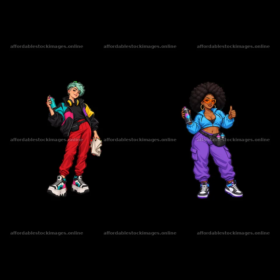 Graffiti artists holding spray cans in streetwear style – stock images 7746x7746
