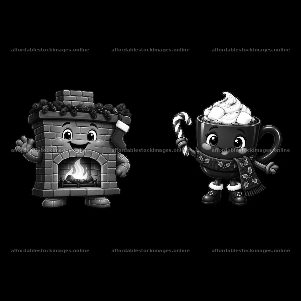 Monochrome two isolated cartoon figure stickers – stock images 7746x7746