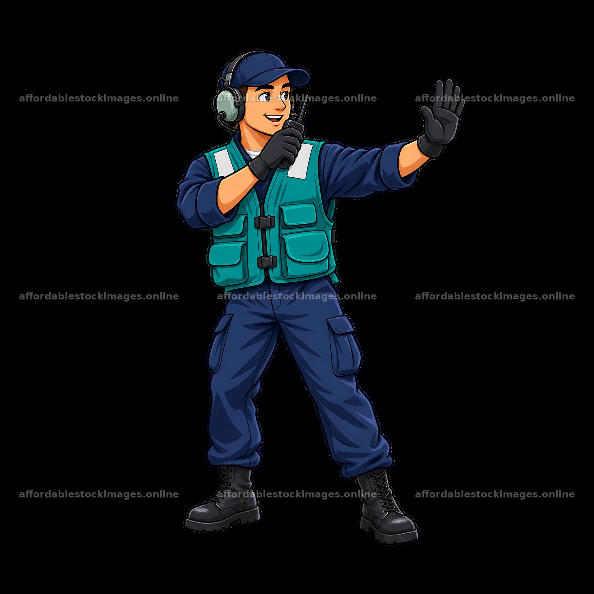Cartoon aircraft carrier deck crew member directing operations – stock images 7746x7746