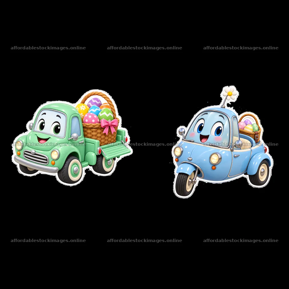 Easter cars with colorful egg baskets for festive celebration – stock images 7746x7746