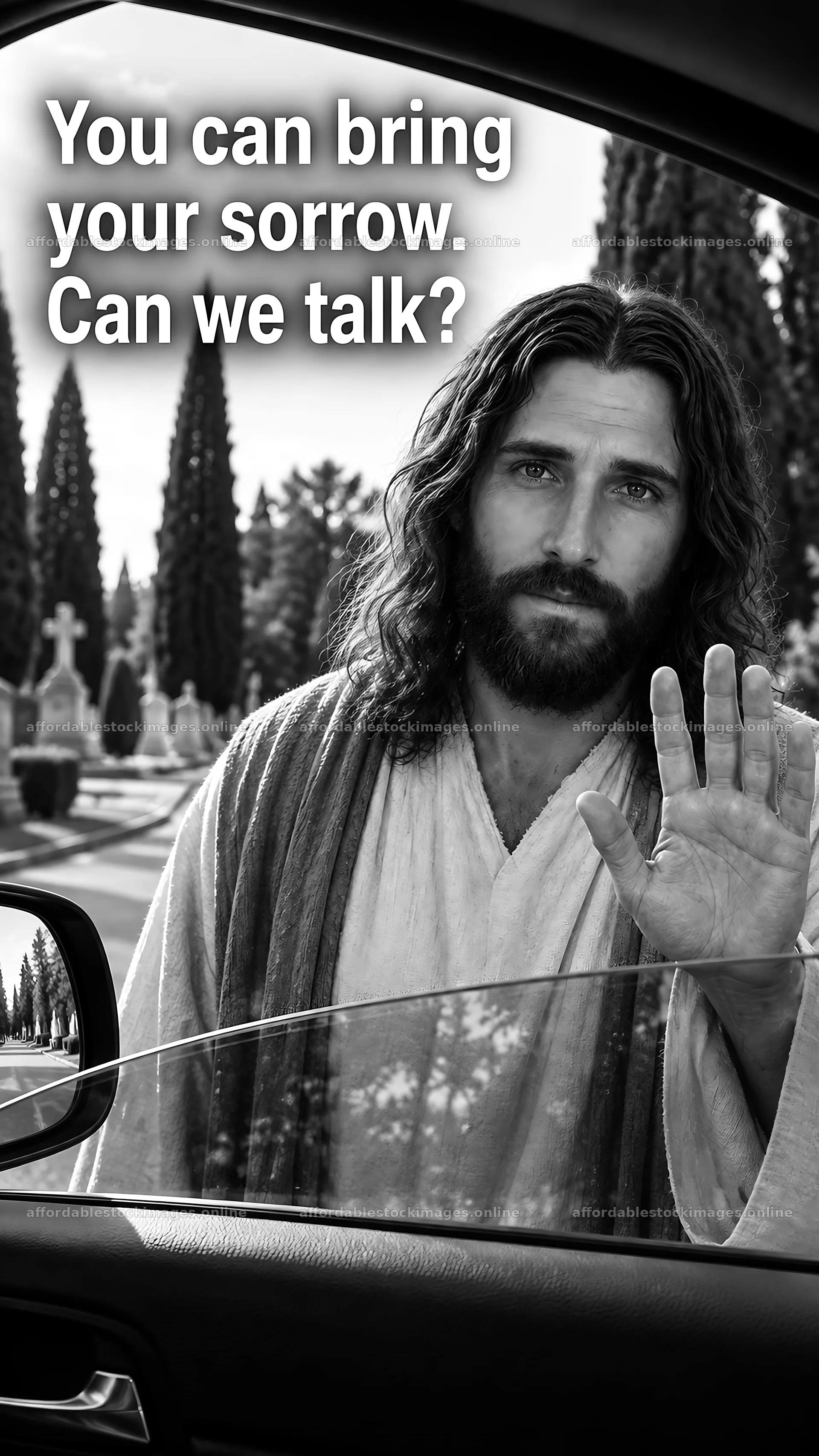 Jesus Christ offers comfort and conversation – stock images 5811x10326