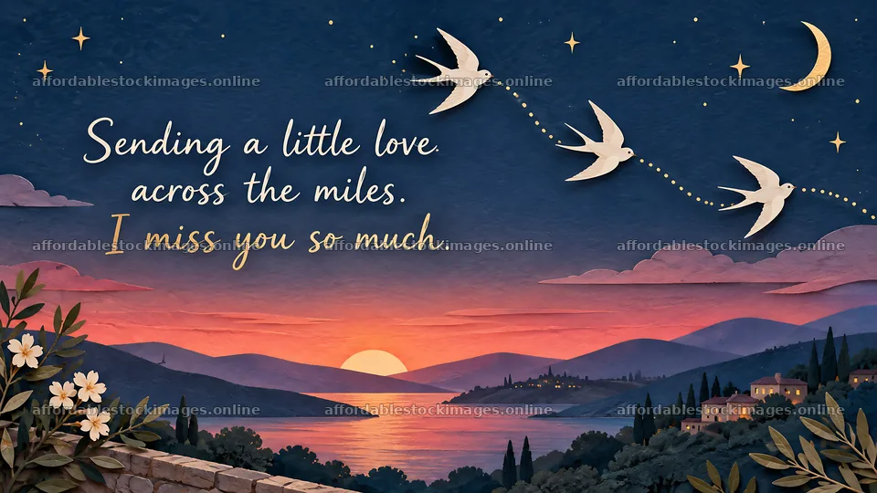 I Miss You Greeting Over a Twilight Seascape – stock images 10324x5812