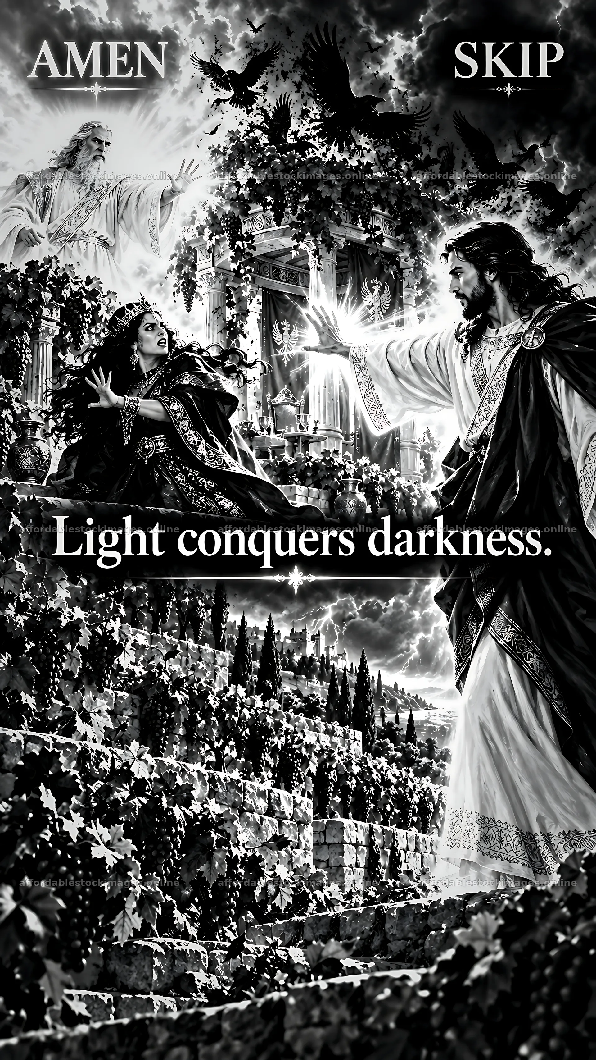 Jesus Christ brings light to a dark world – stock images 5954x10580
