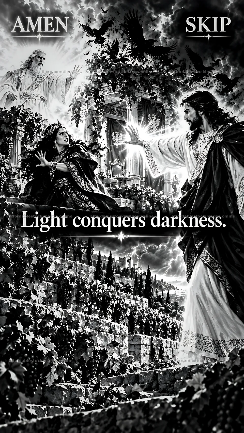 Jesus Christ brings light to a dark world – stock images 5954x10580