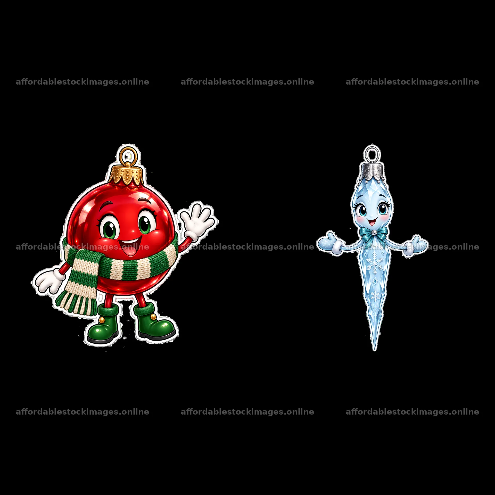 Cartoon Christmas ornaments with a red ball and ice crystal – stock images 7746x7746