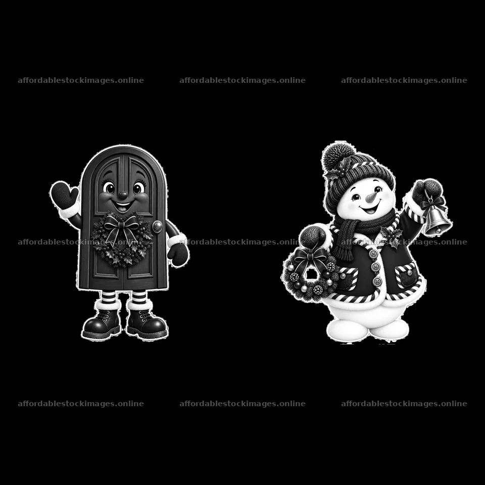 Christmas door and snowman characters with festive accessories – stock images 7746x7746
