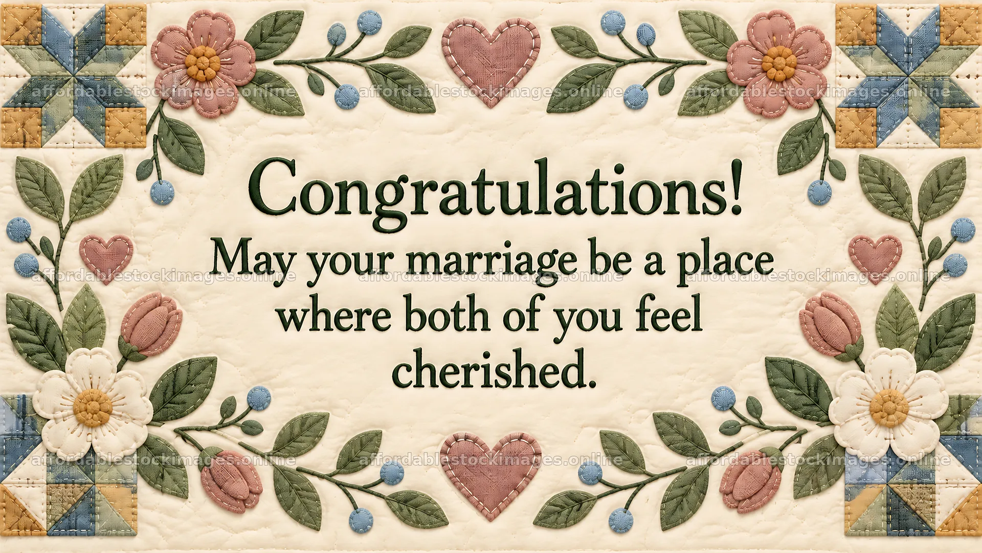 Quilted Patchwork Wedding Congratulations Card – stock images 10324x5812