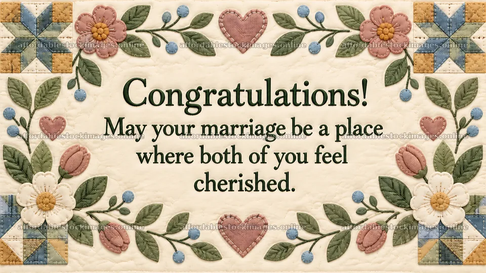 Quilted Patchwork Wedding Congratulations Card – stock images 10324x5812