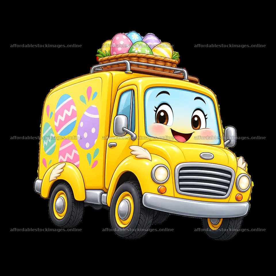 Easter truck with colorful eggs and happy expression – stock images 7746x7746