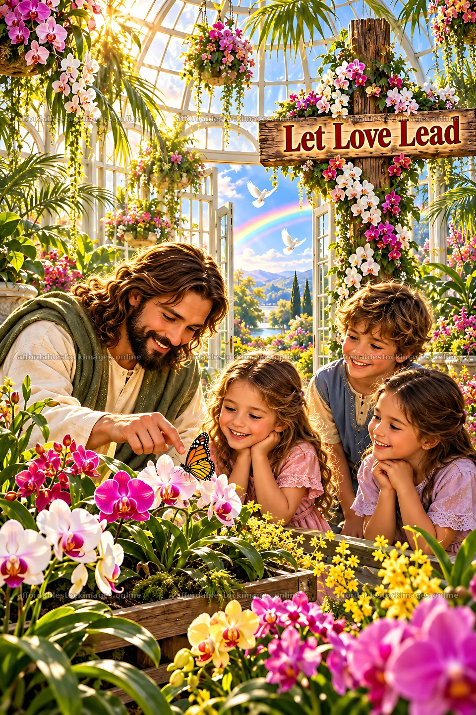 Wonder in the Conservatory with children and a figure – stock images 6480x9722