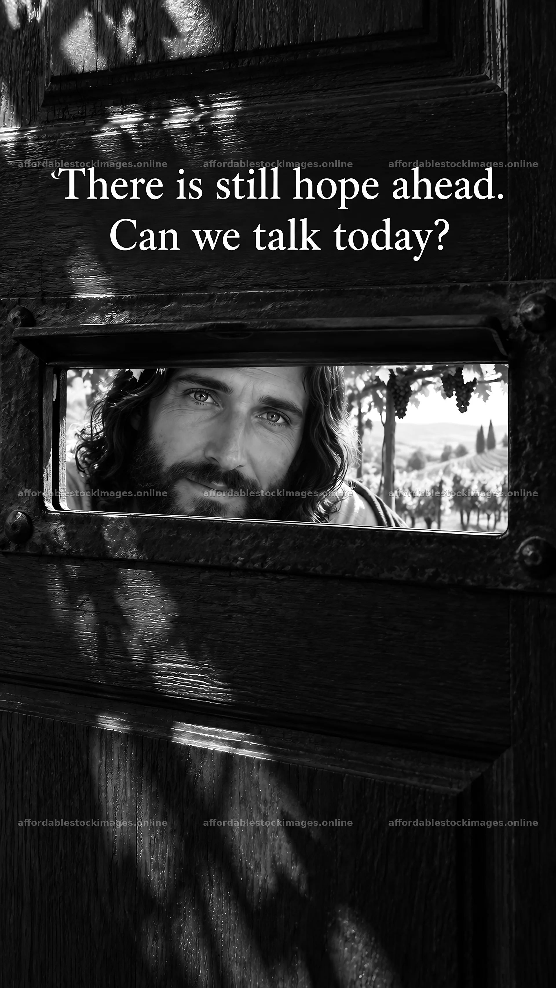 Jesus Christ offering hope and connection at the door – stock images 5811x10326