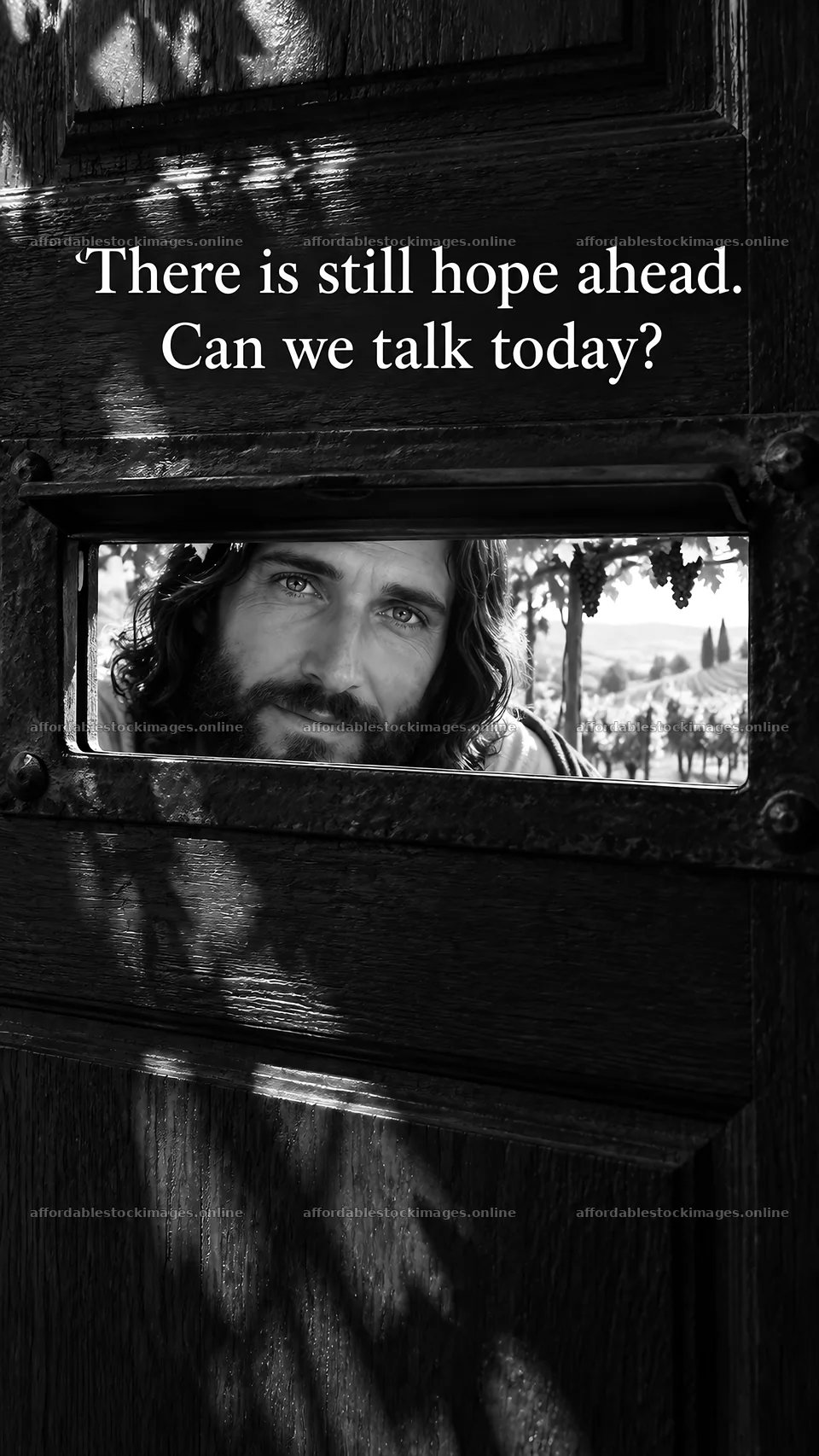 Jesus Christ offering hope and connection at the door – stock images 5811x10326