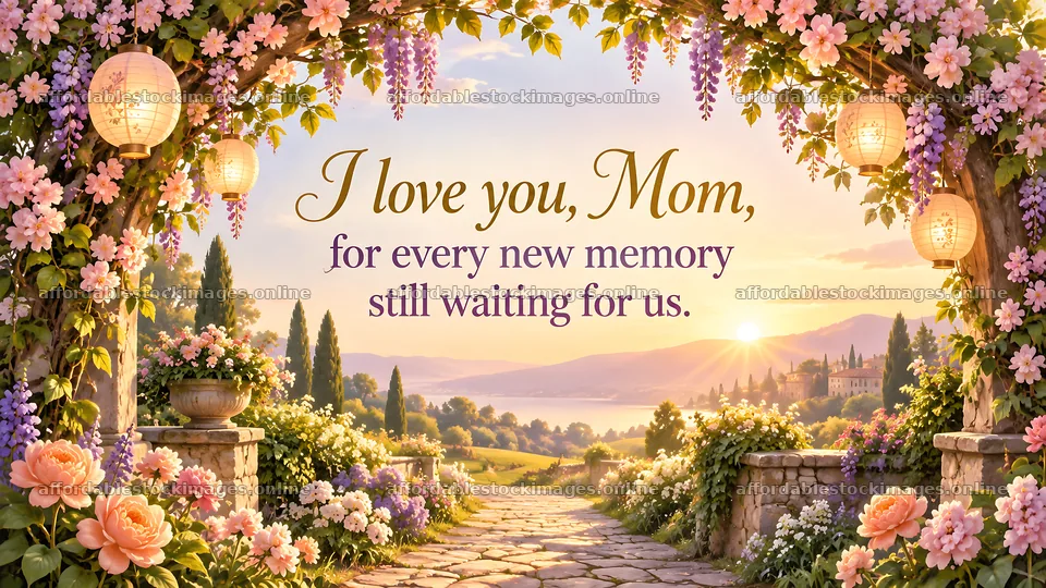 Floral Sunset Garden Greeting for Mom – stock images 10324x5812