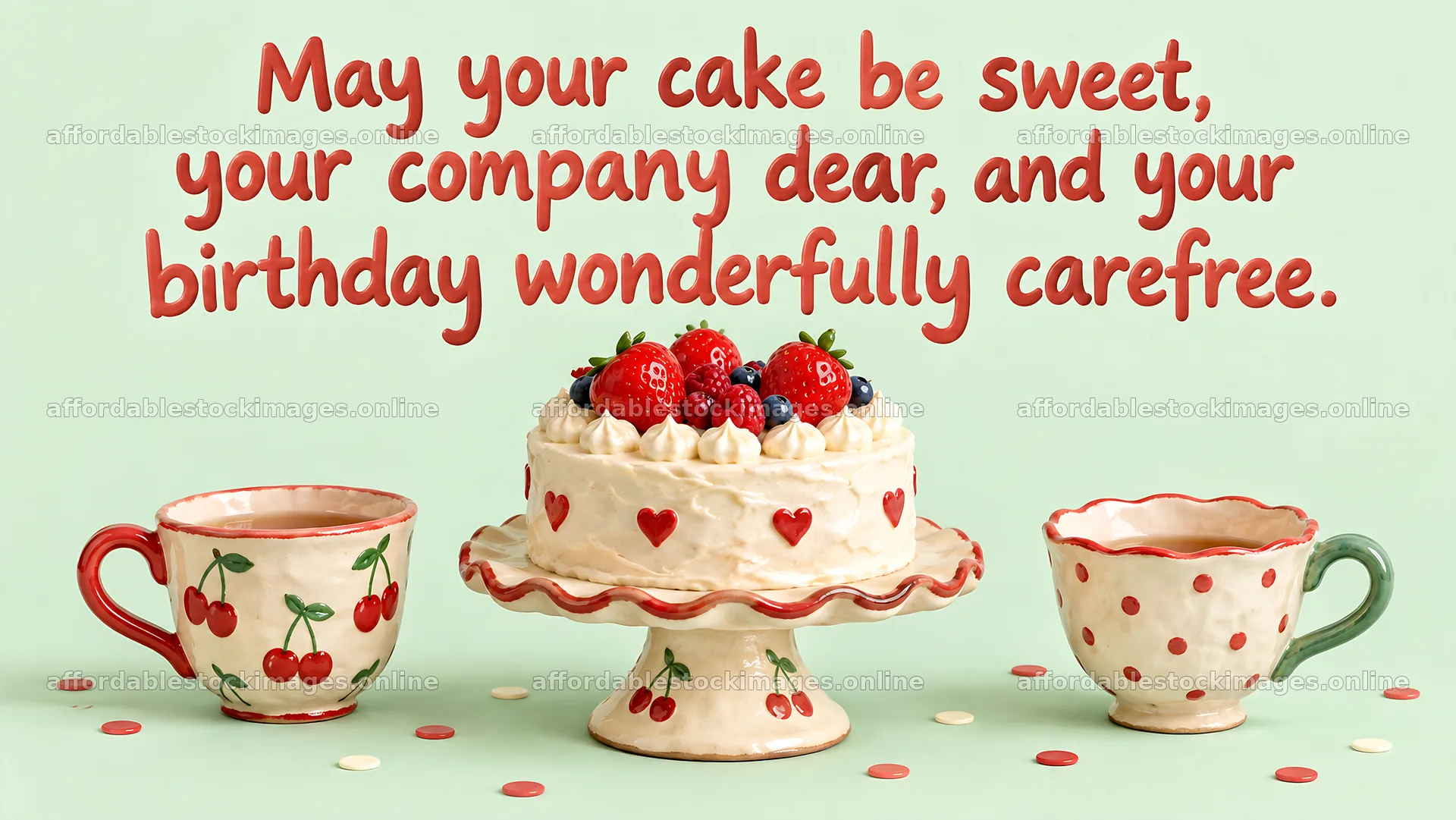 Berry-Topped Birthday Cake with Greeting – stock images 10324x5812