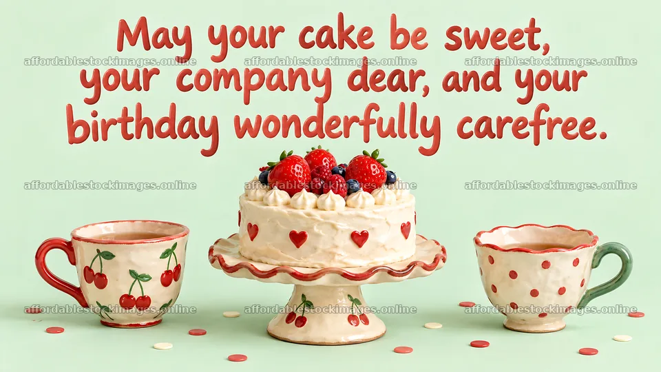 Berry-Topped Birthday Cake with Greeting – stock images 10324x5812