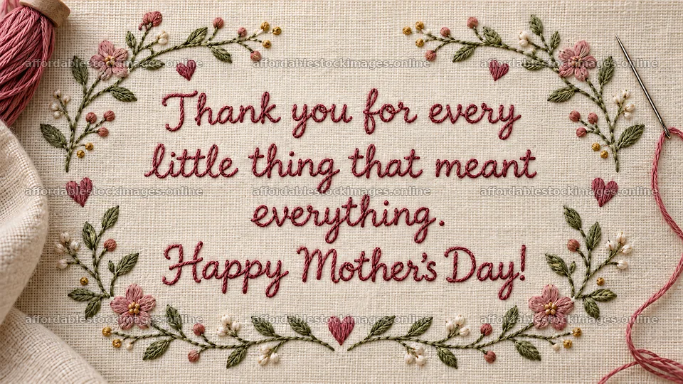 Embroidered Mother's Day Thank You Greeting – stock images 10324x5812