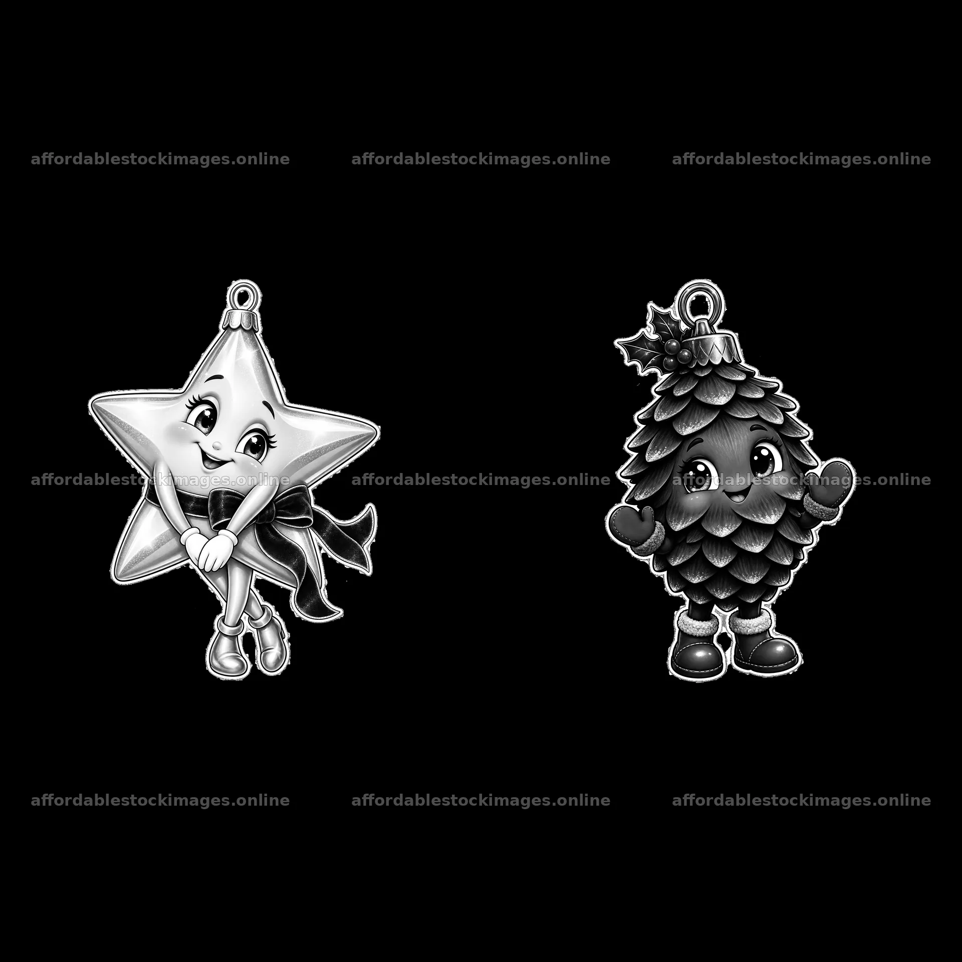 Star and pine cone Christmas ornaments in playful design – stock images 7746x7746