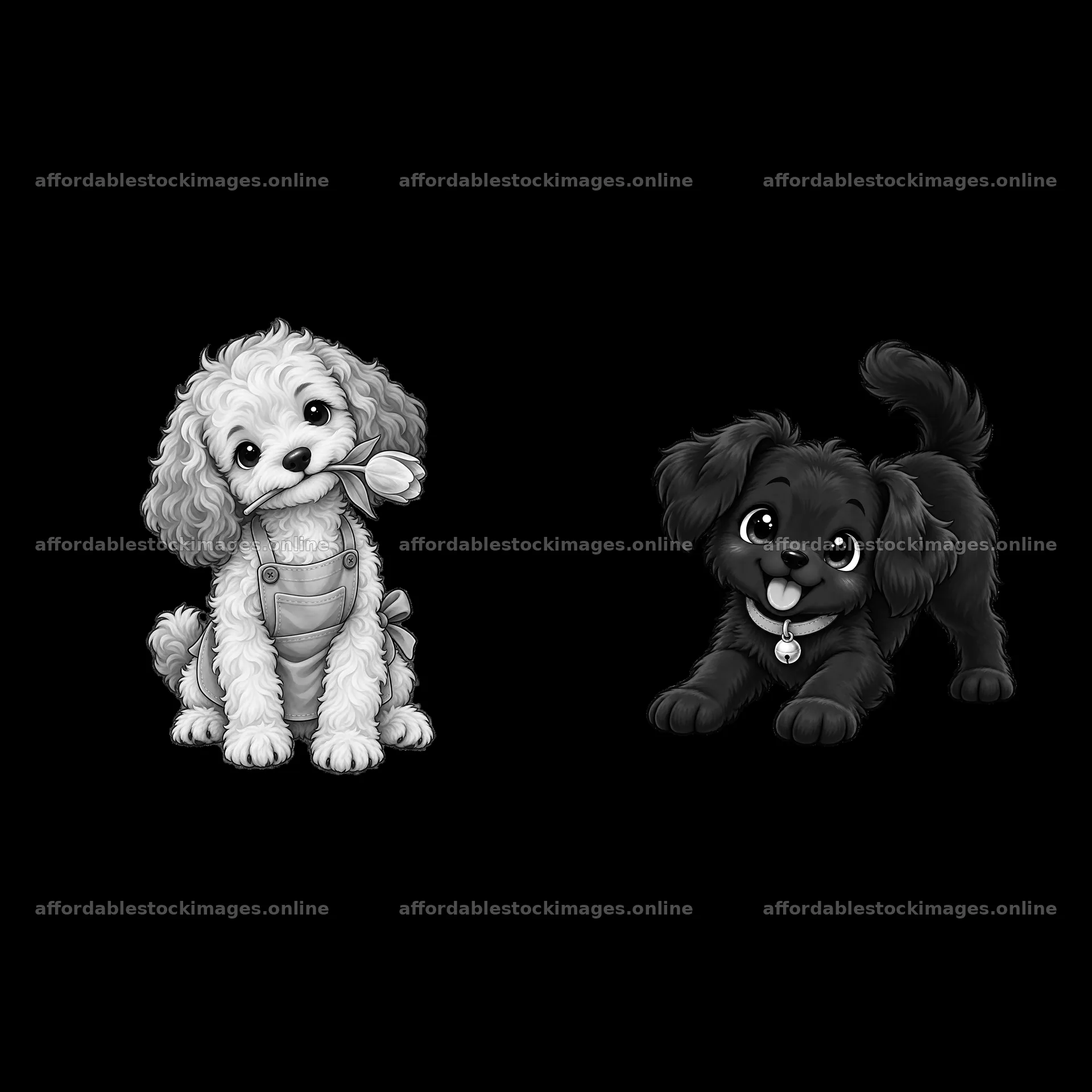 Cute dog characters in playful poses for cartoon sticker design – stock images 7746x7746