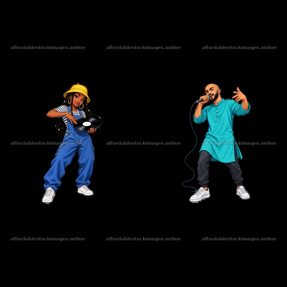 Hip-hop artists performing with vinyl and microphone – stock images 7746x7746