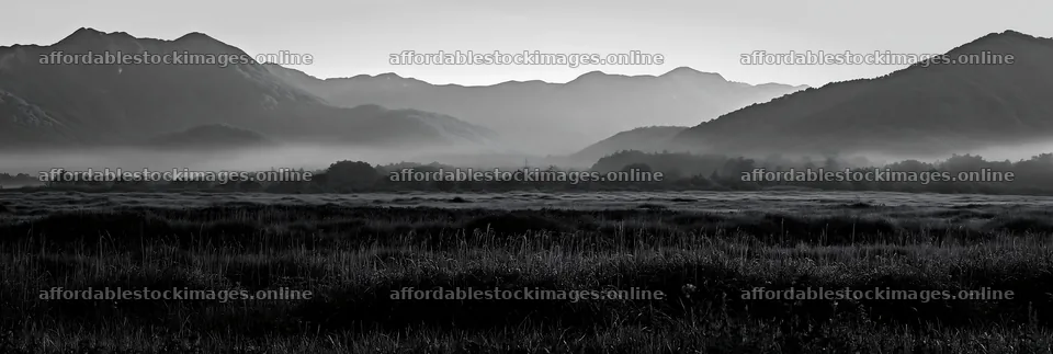 Expansive Hokkaido restoration meadow with dewdrops – stock images 13690x4602