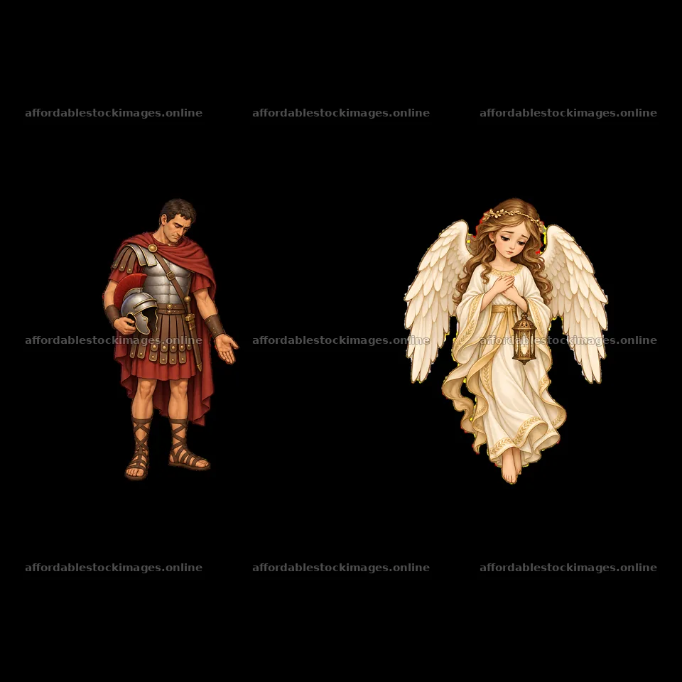 Jesus on the cross with soldier and angel illustration – stock images 7746x7746